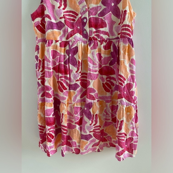 Baltic Born Pink Floral Abstract Cami Short Linen Blend Dress Size M New W/ Tag - Picture 8 of 11